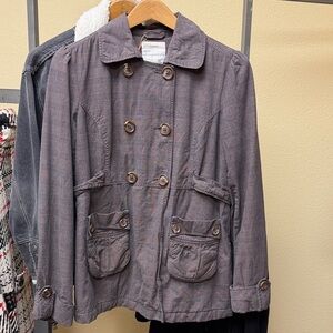 Aeropostale Gray Button-Front Plaid Jacket